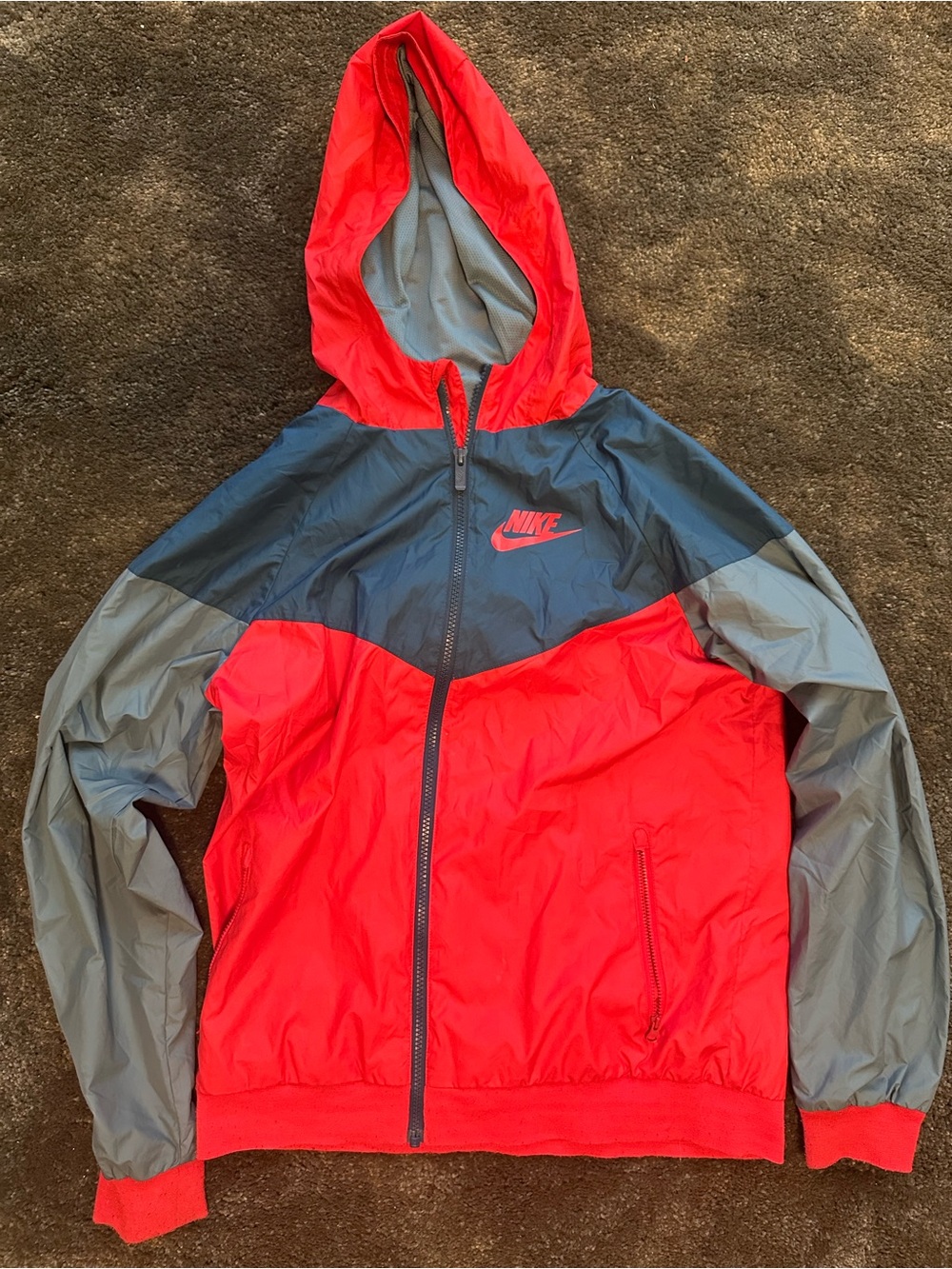Nike Red and Blue Hooded Windbreaker